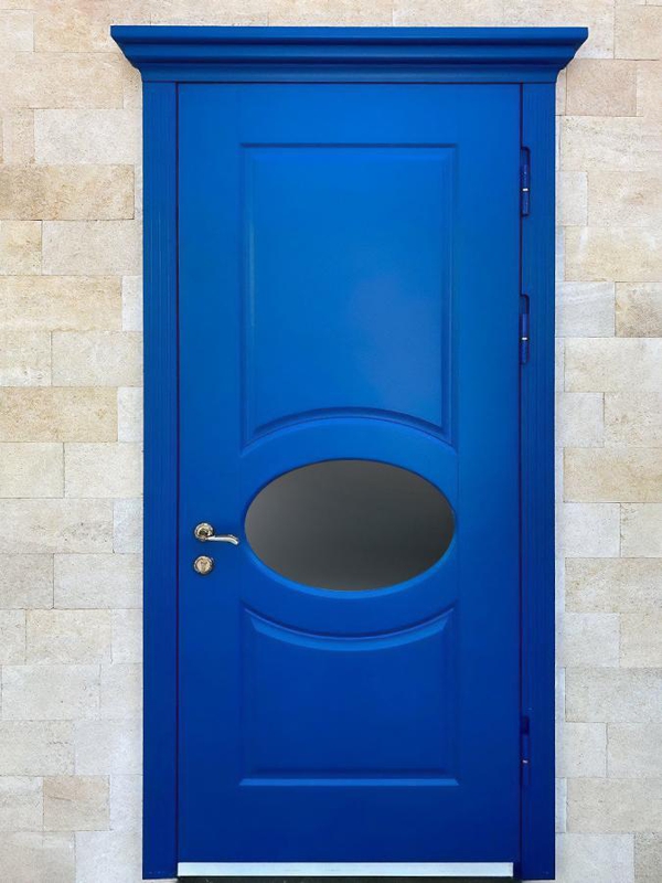 Синяя дверь МДФ с овальным стеклом Синяя дверь МДФ с овальным стеклом