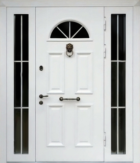 Входная остекленная группа с терморазрывом и кнокером «лев» (МДФ белого цвета с багетом)