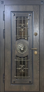 Входная термодверь со стеклами и решетками (МДФ панели + чеканка «лев») Входная термодверь со стеклами и решетками (МДФ панели + чеканка «лев»)