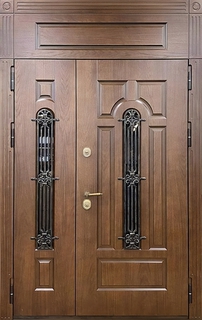 Полуторная термодверь с верхней вставкой, узкими стеклами и решетками (МДФ шпон) Полуторная термодверь с верхней вставкой, узкими стеклами и решетками (МДФ шпон)