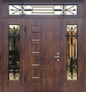 Парадная входная группа с остеклением, ковкой и с терморазрывом (МДФ) Парадная входная группа с остеклением, ковкой и с терморазрывом (МДФ)